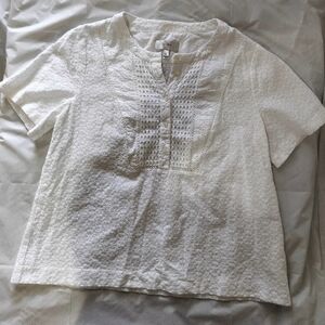 J.Crew White Eyelet Short Sleeve Blouse Size 14 Boho Cottage